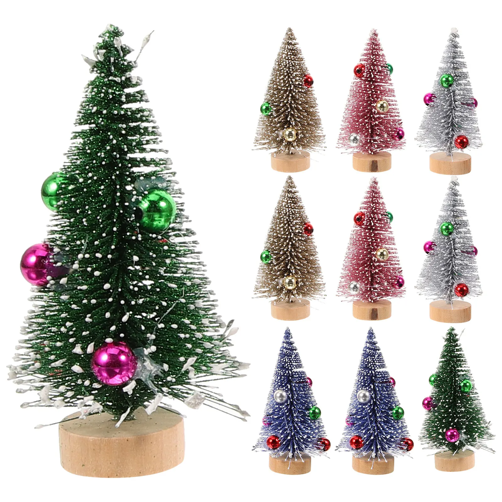 

12pcs Mini Christmas Tree 10cm Silver Green Gold Blue Pink Decorative Small Xmas Trees with Bells Holiday Tabletop Desk Shelf