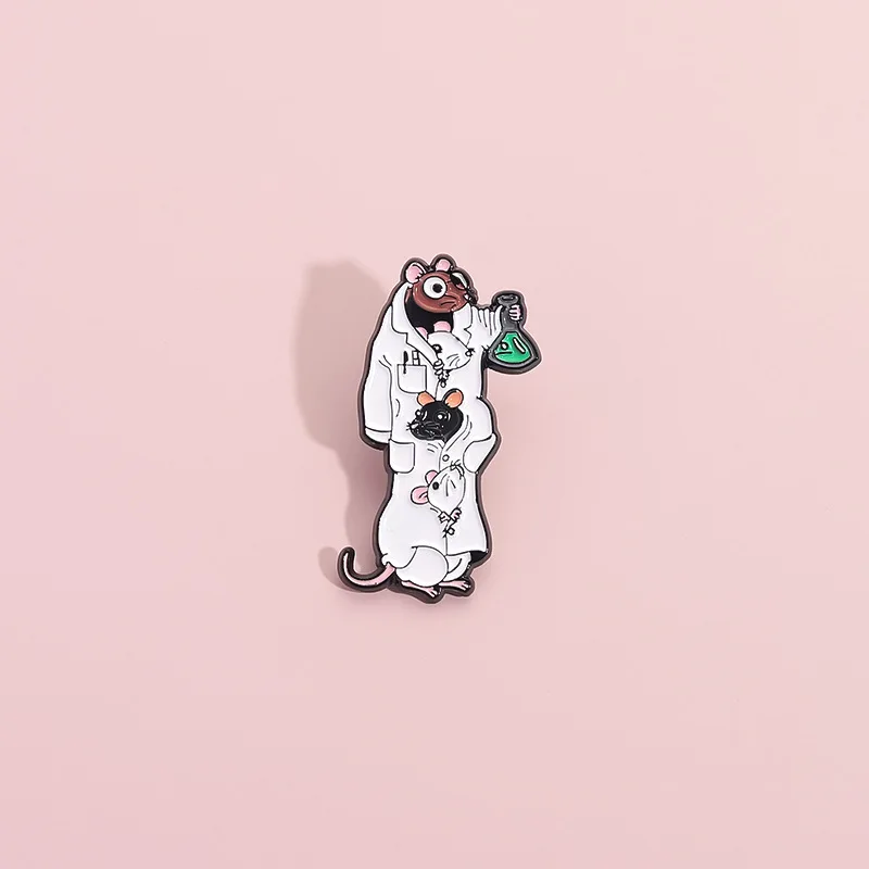 Animal Brooch White Lab Mouse Metal Badge Small Gift Wholesale Hat Pins for Backpacks Decorative Brooches Cap Pin Lapel Badges