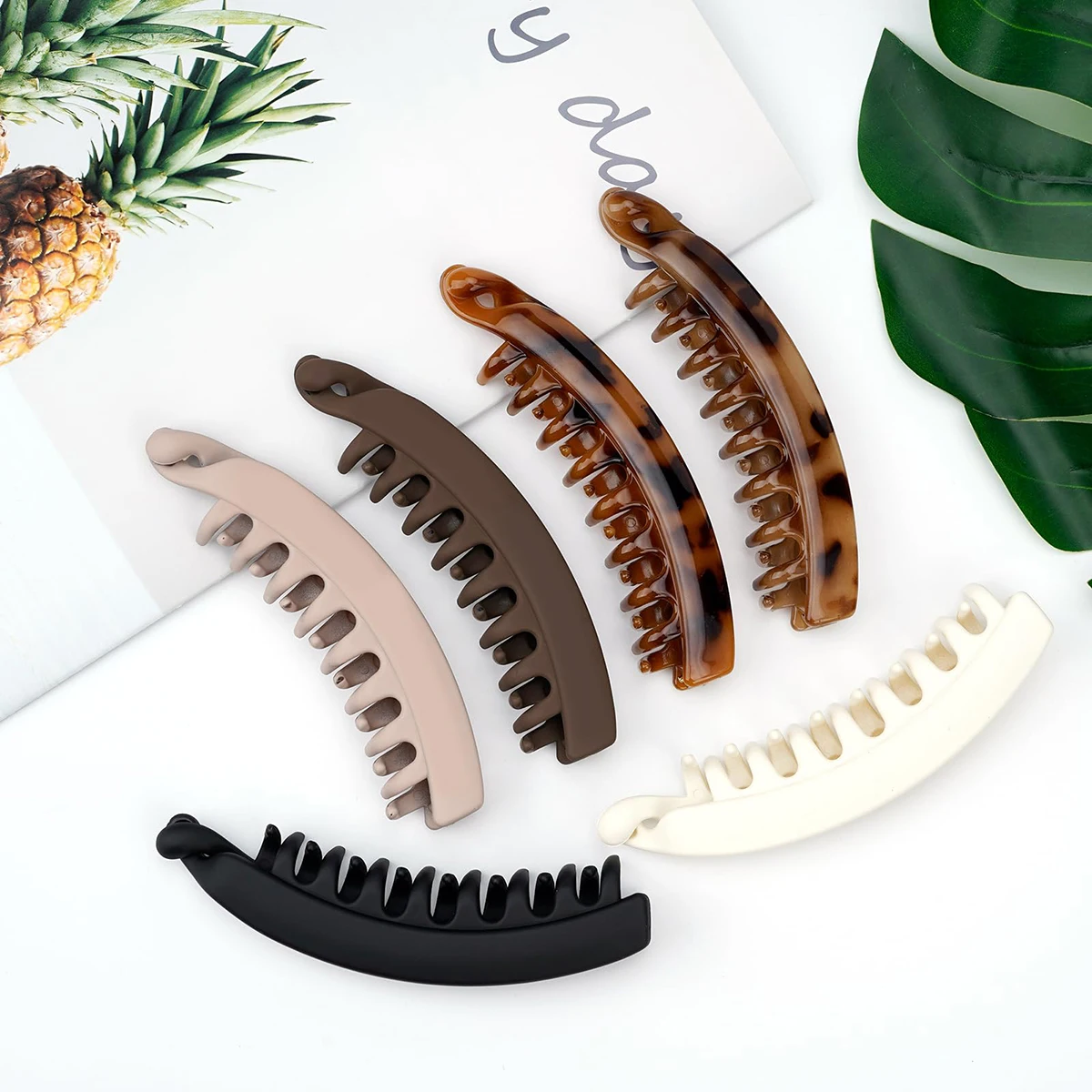 

6 Large Banana Clips Simple Vertical Style Hair Clip Temperament Hair Clip Ponytail Clip Back Of The Head Grip Clip
