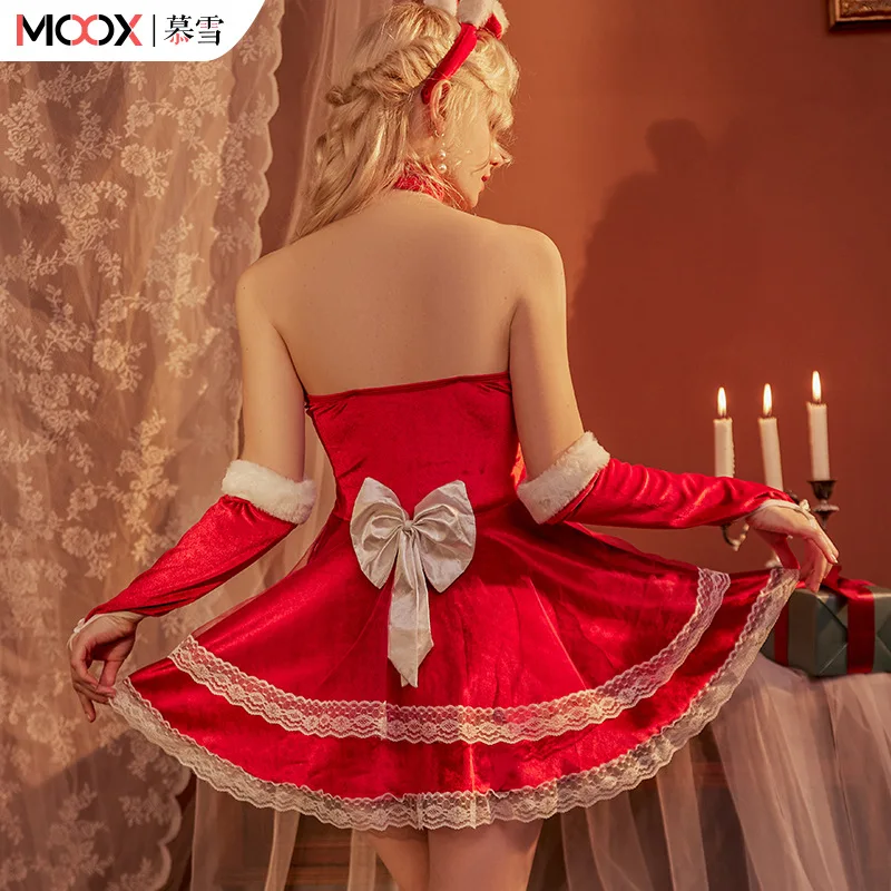 Autumn Winter Cute Christmas Red Sexy Dress Women Sweet Plush Patchwork Drawstring Party Mini Dress Female Kawaii Cloak Vestido