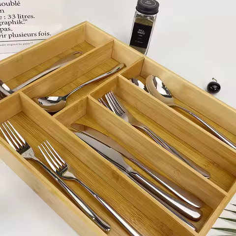 Bamboo Storage Box,Stylish and Simple Six-grid Bamboo Knife Box Sub-format Western Knife Box Kitchen Supplies Storage Box