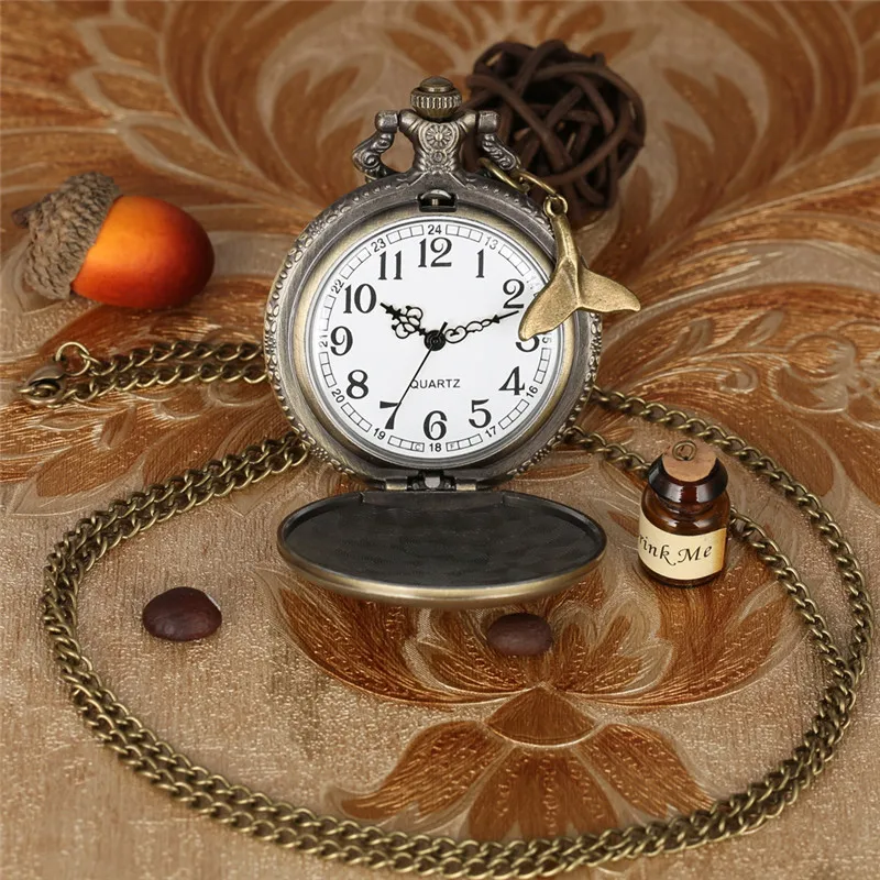 Steampunk Fish Design Full Hunter Quartz Pocket Watch for Men Women Sweater Necklace Chain Pendant Fish Tail Full Hunter Clock