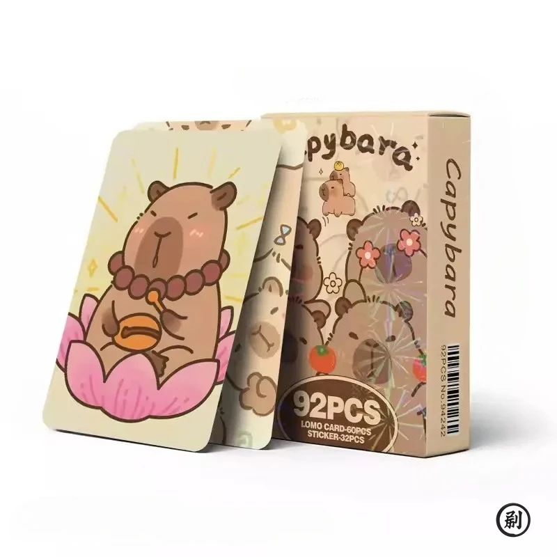 92pcs Anime Capybara Lomo Card Fun Kapibala Collection Card Puppet Gate Secret Water Porpoise Cute Strange Cosplay Sticker image 5