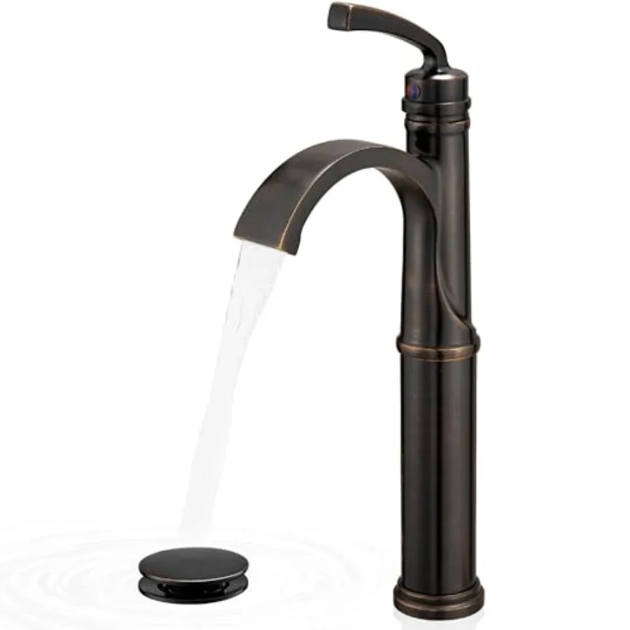 

Waterfall Vessel Sink Faucet Brass Tall Bathroom Faucet with Pop-up Drain cUPC Supply Hoses Single Handle for Vanity Farmhouse