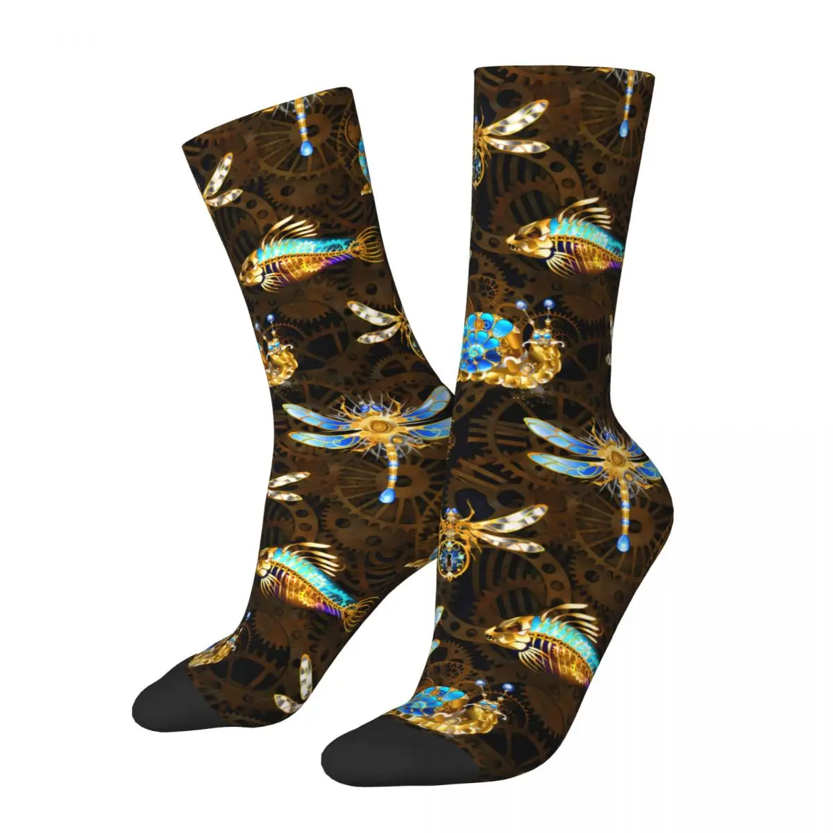 

Vintage Dragonfly Fish Snail Men's Socks Steampunk Street Style Pattern Printed Happy Crew Sock