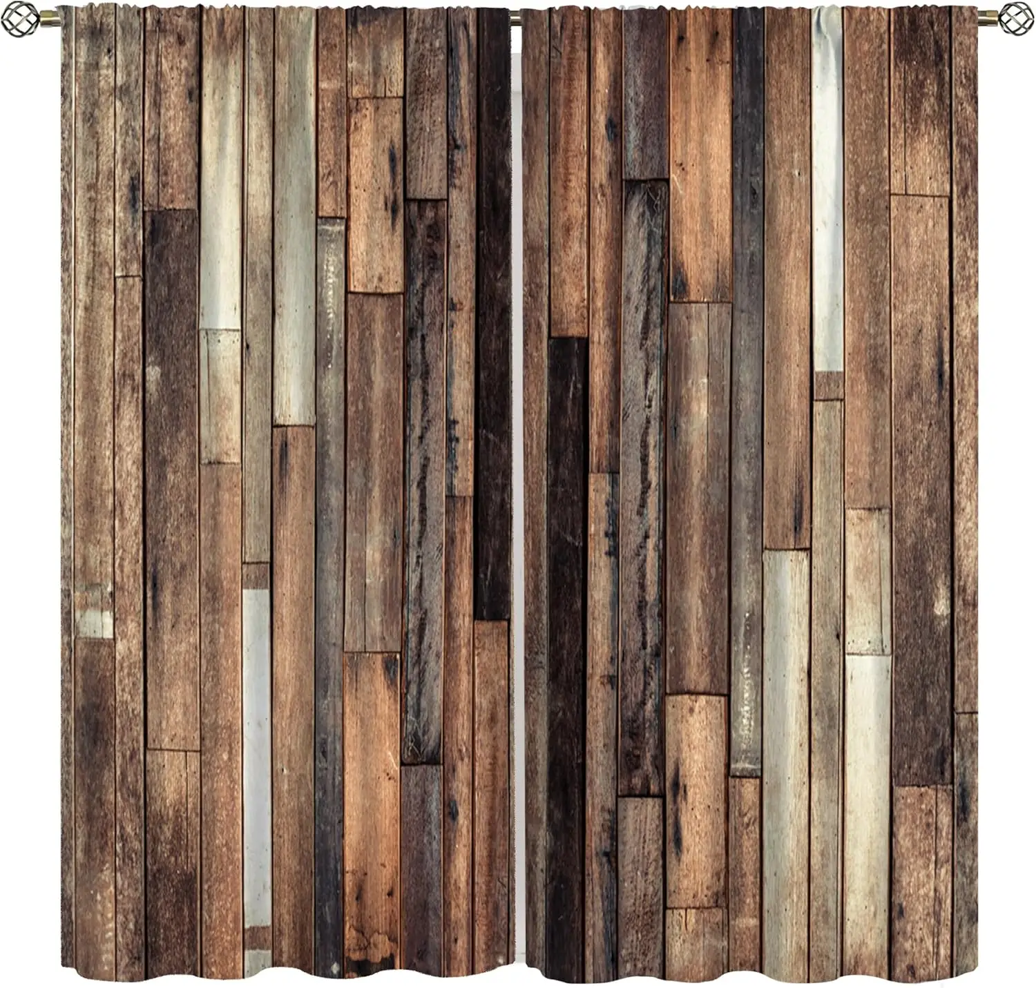 Rustic Wooden Curtains,Farmhouse Vintage Brown Plank Pattern Window Drapes Decor for Bedroom Living Room Curtains 42x45 Inch