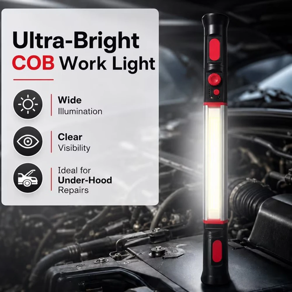 Magnetic Rechargeable LED Work Light 5200mAh 360° Hooks Hands-Free Work Flashlight Under-Hood Mechanic Light For