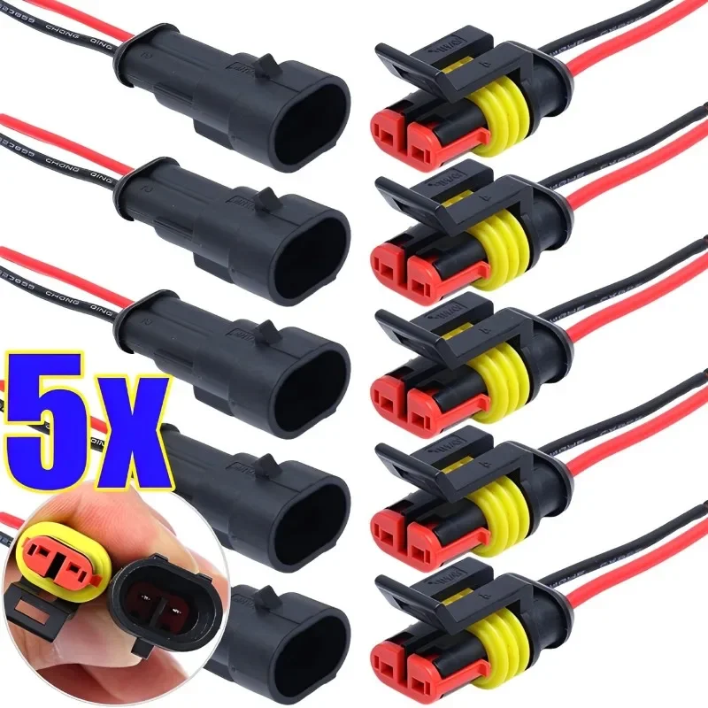 5pcs 2-Pin Way Plug Waterproof Automotive Car Wire Electrical Connectors Plug with Wire for Car  Scooter Marine Car Accessories