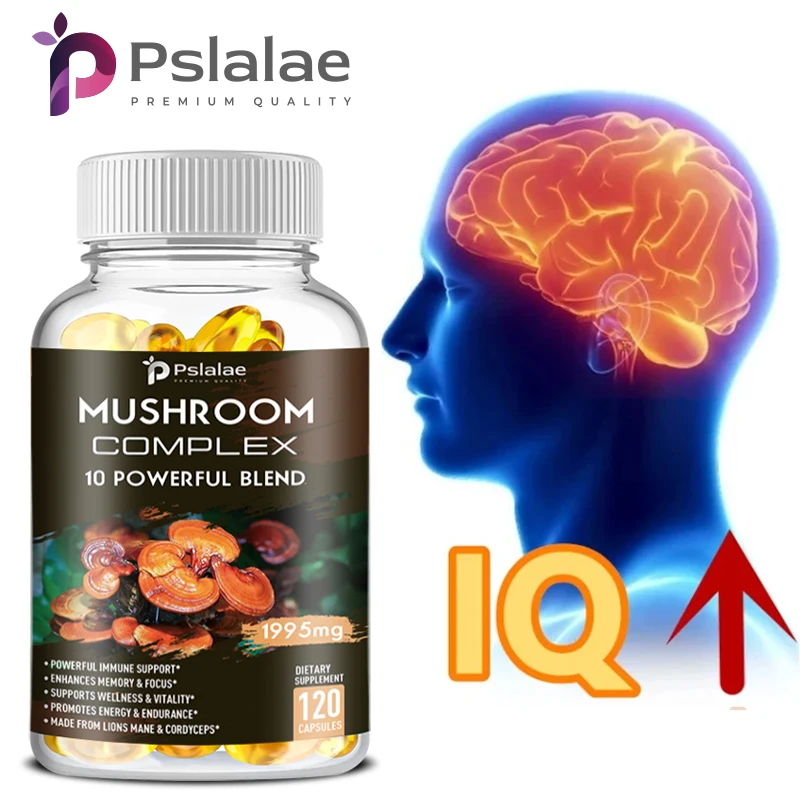 

Mushroom Complex Supplement - Natural Immune Support, Improves Digestion, Enhances Memory, Concentration, and Boosts Energy