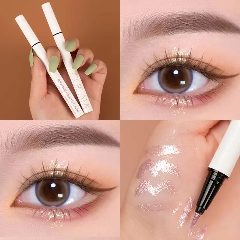 La polvere di diamante schiacciato lucido rosa chiaro illumina l'eyeliner liquido sottile impermeabile a lunga durata senza sbavature