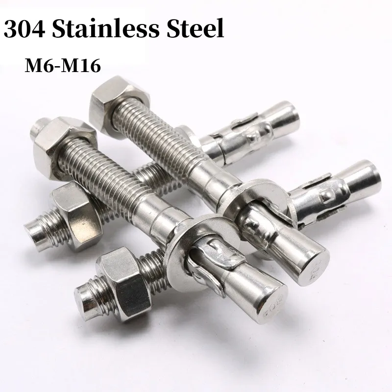 304 Stainless Steel Expansion Screw Wedge Anchor Through Bolt M6 M8 M10 M12 M16   Expansion Bolt