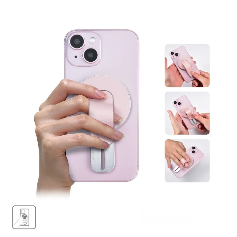 Tragbarer Magnetischer Fingerring-Handyhalter Luxuriöser Abnehmbarer Griff-Ständer für iPhone Leder-Handyhalterung Magnetische Faltbare Halterung – Detail 2