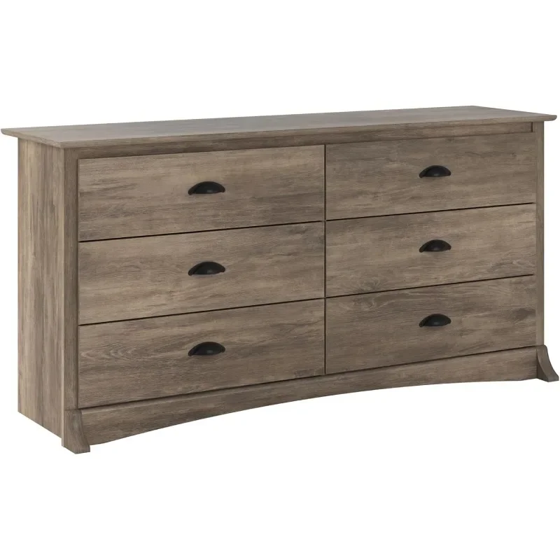 

Salt Spring Bedroom Furniture: Gray Double Dresser for Bedroom, 6-Drawer Wide Chest of Drawers, Traditional Bedroom Dresser