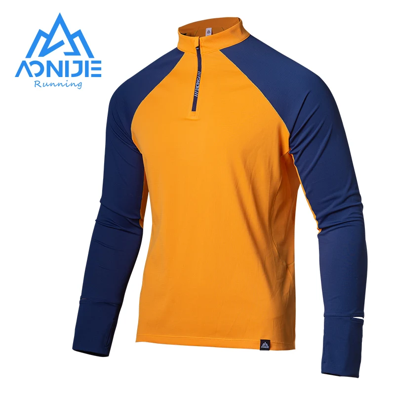 AONIJIE FM5172 Men Male Sports Quick Drying Long Sleeves Lightweight Running Stand Collar Zipper Shirts For Training Marathon