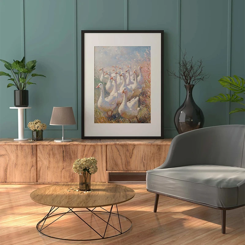 خمر طبيعة مزرعة لطيف بطة بيضاء الملصقات والمطبوعات قماش الطباعة جدار صورة فنية لغرفة المعيشة ديكور المنزل الهدايا #3