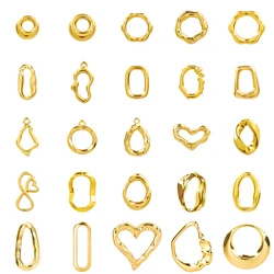 6pcs/Lot Irregular Geometric Hollow Connectors Pendant Stainless Steel Charms For Jewelry Making Supplies Gold Color Oval Round