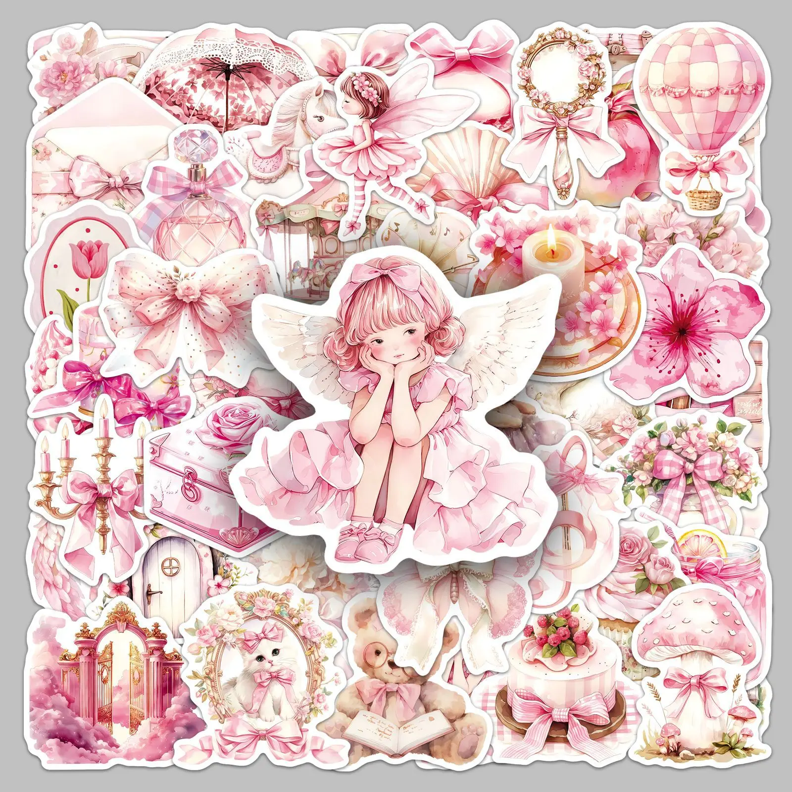 50 Pink Fairy Tale Stickers Sweet Girl Heart Waterproof Decor Handbooks Mobile Luggage Storage Boxes Laptop Skateboard Stickers