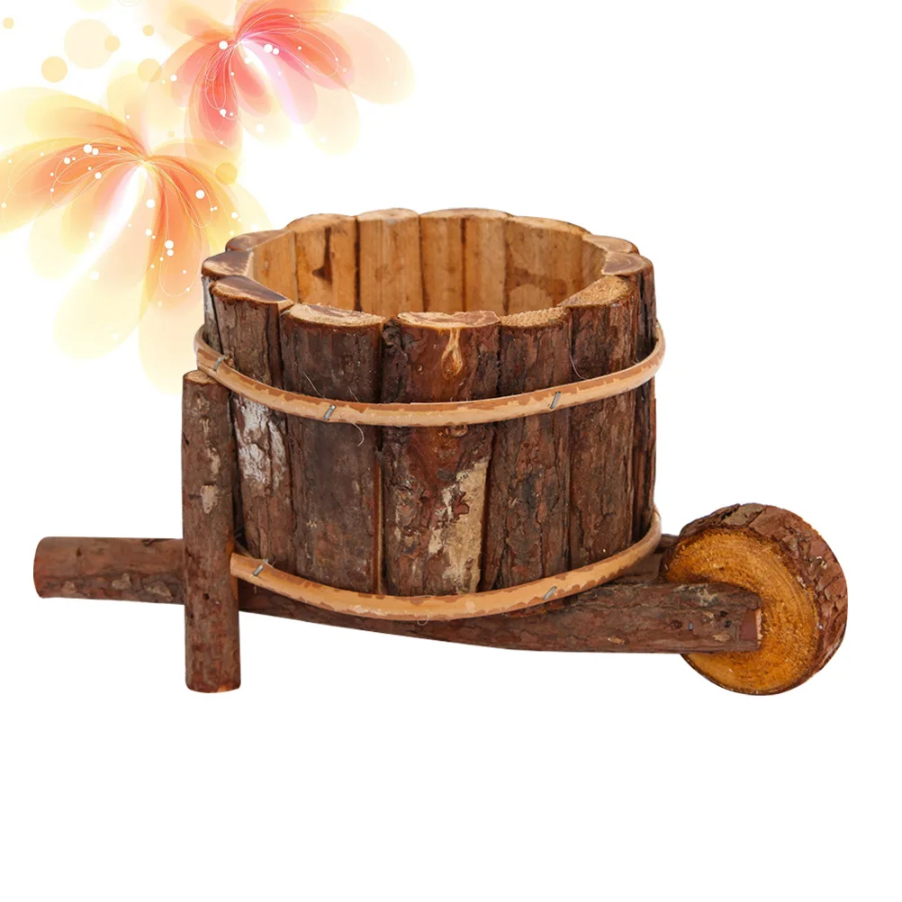 

Wooden Cart Vintage Stylish Design Natural Green Interior Unique Decorative Wall Pots Practical Holder Trash Can