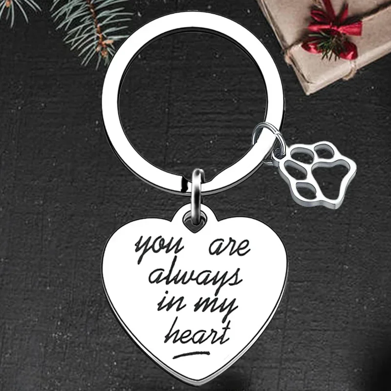 Cute Pet Dog Memorial Keychain Pendant Loss of Dog Remembrance Gift Mourning Key Chains Keyrings You Are Always In My Heart