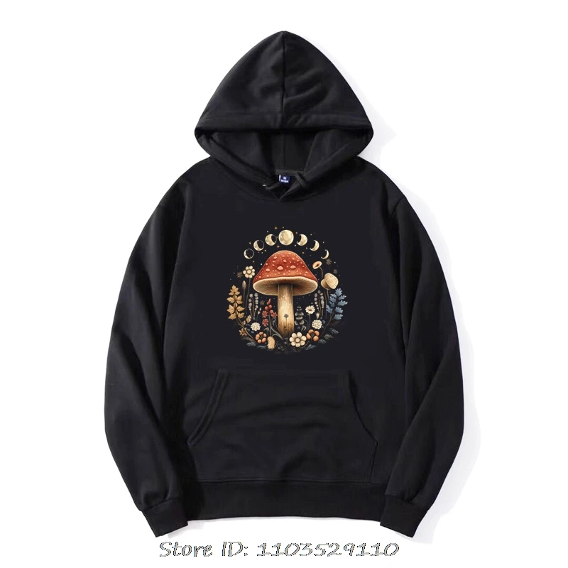 Magic Trippy Mushroom Moon Night Red Amanita Mushroom Hoodie· Men Cotton Hoody Hip Hop Streetwear Tops Men's Clothing Sweatshirt