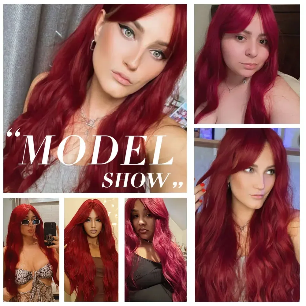 OneNonly Red Wig Long Wig with Bangs Natural Cosplay Party Wigs for Women Free Shipping Very Cheap Wave Hair