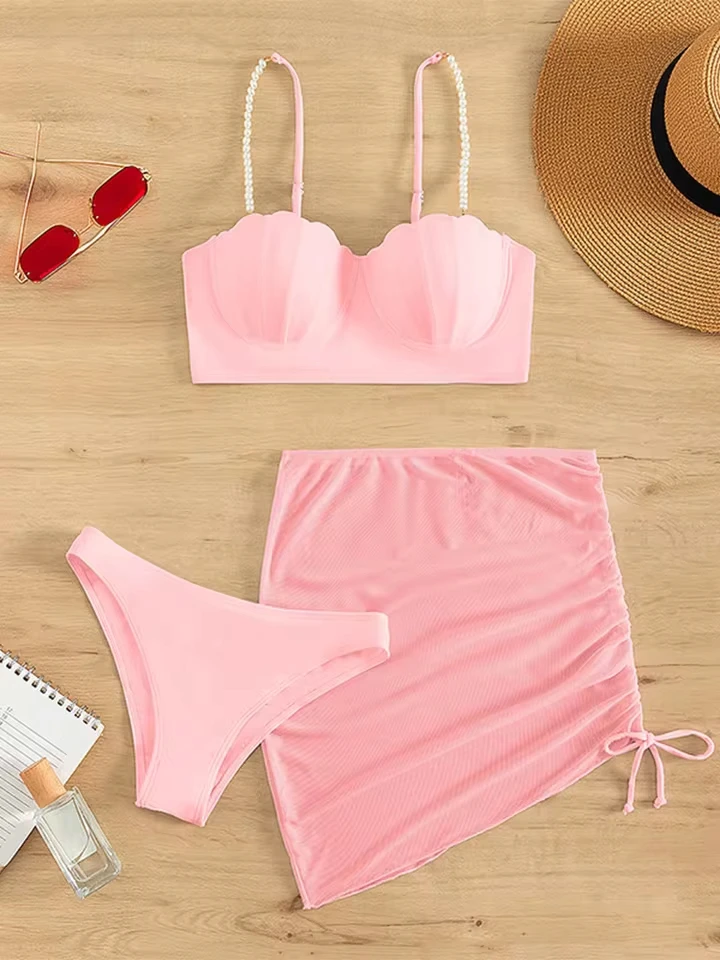 Vzvn Sexy Spaghetti Strap Bikini Women Split Swimsuit Beach Sunscreen Bikini 2026 All Season Backless Bikinis Skirt 3 Piece Set