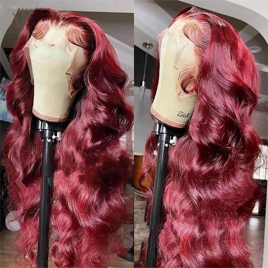 99J Human Hair Lace Front Wig 13x4  Burgundy Body Wave HD Lace Frontal Wigs For Black Women 180% Density Dark Wine Red Lace Wigs