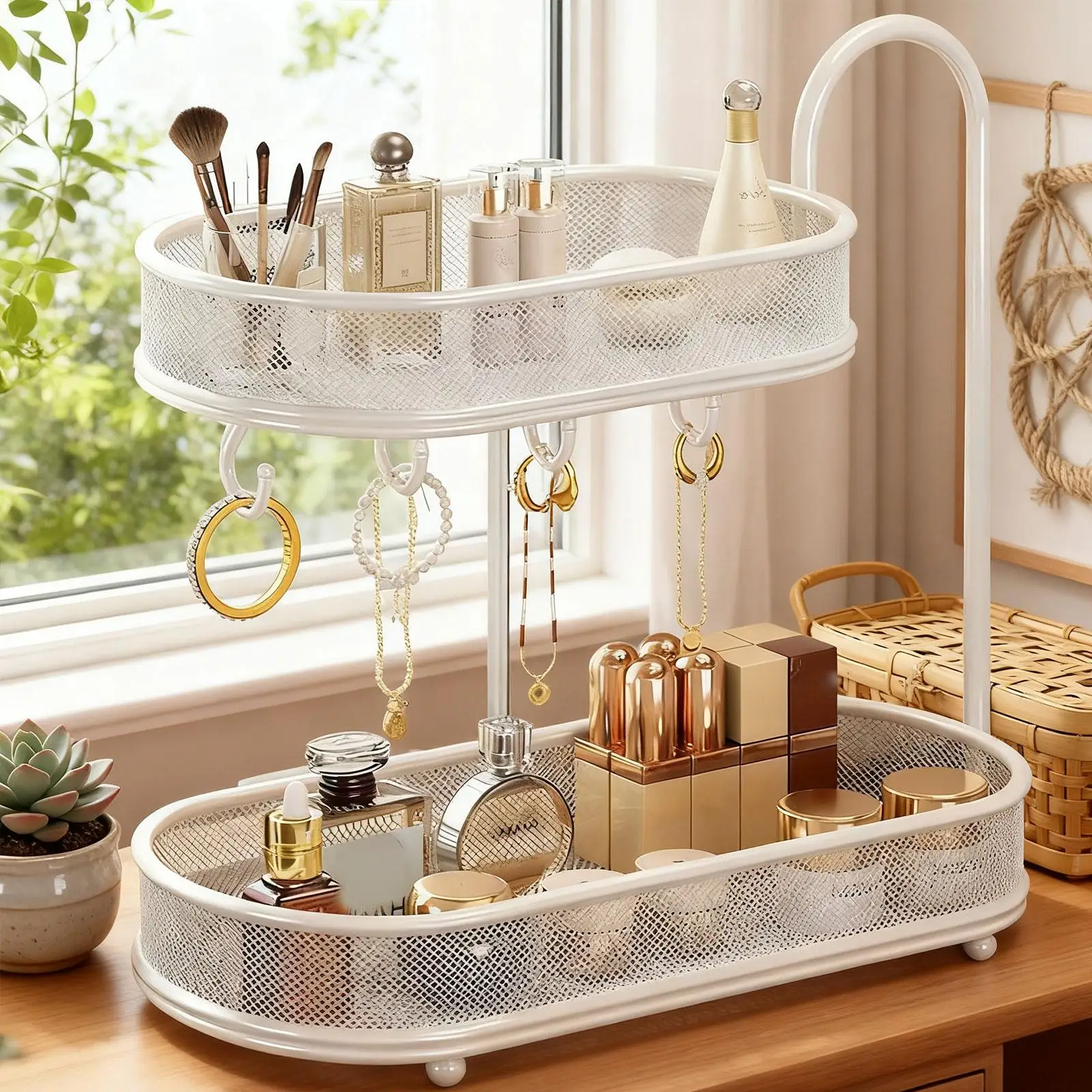 

Органайзер на столешницу в ванной комнате, 2-слойный металлический органайзер для духов, отдельно стоящий органайзер для хранения, металлическая стойка для столешницы на кухне