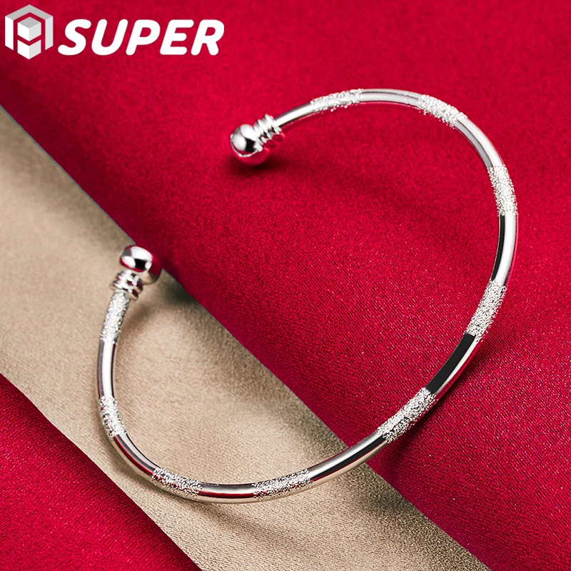 

925 Sterling Silver Double Beads Smooth Matte Cuff Bangle Bracelet For Man Woman Wedding Engagement Fashion Jewelry