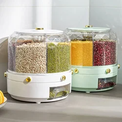 Rotating Cereal Dispenser Grain Rice Barrels Sealed Dampproof Bucket Food Storage Container Kitchen Large Storage Organizer Tank