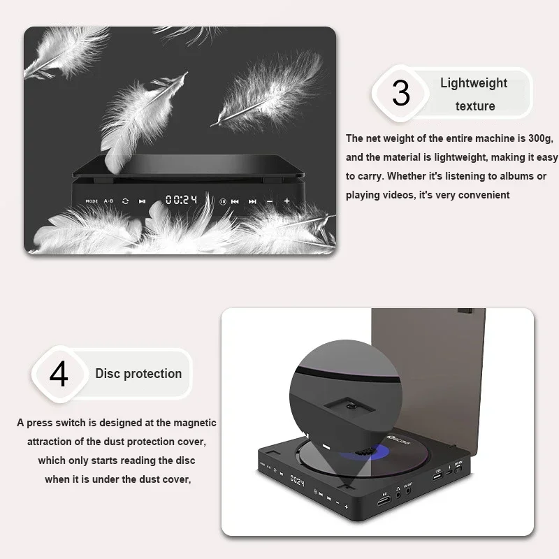 Portable DVD Player for TV CD VCD HD Video Players Support 1080P Full HD With HDMI-compatible Cable USB Input LED Touch Screen