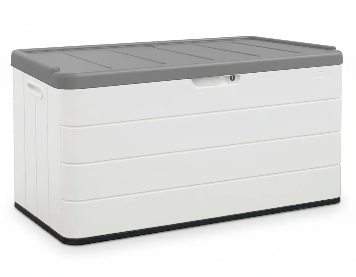 

Outdoor Deck Box, 387 Liter HDPE Plastic Waterproof Storage Box, 116x60x60cm Heavy Duty Toys Organizer, Portable Tool Storage