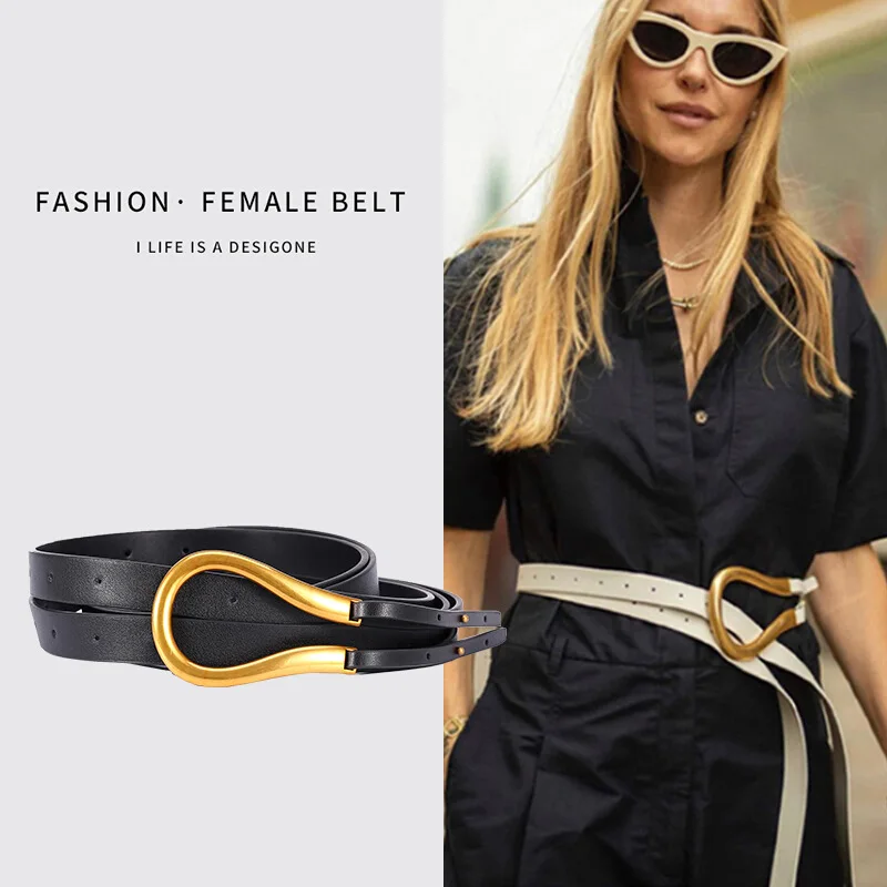 New Personalized Double Waist Bandwidth Waist Cover Retro Fashion Style Daily Matching Coat Women Belt Horseshoe U-shaped Buckle