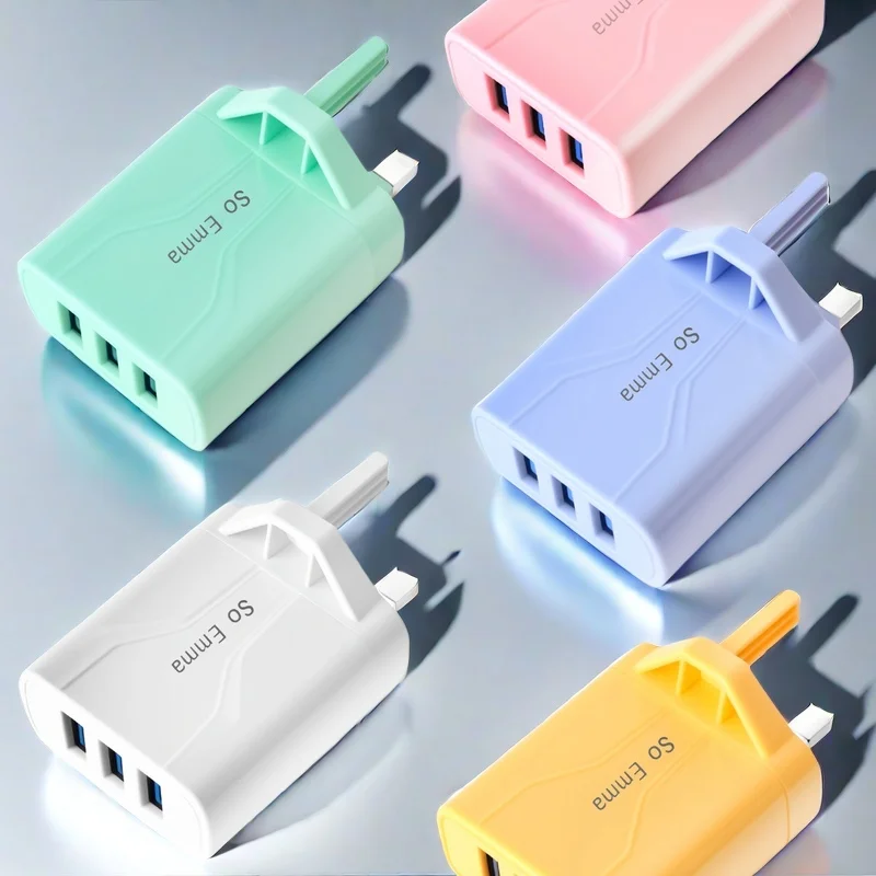 شاحن حائط USB ذو 3 منافذ، محول طاقة USB متعدد لهواتف iPhone وAndroid والهواتف المحمولة والكاميرات وMP3 وما إلى ذلك في المملكة المتحدة