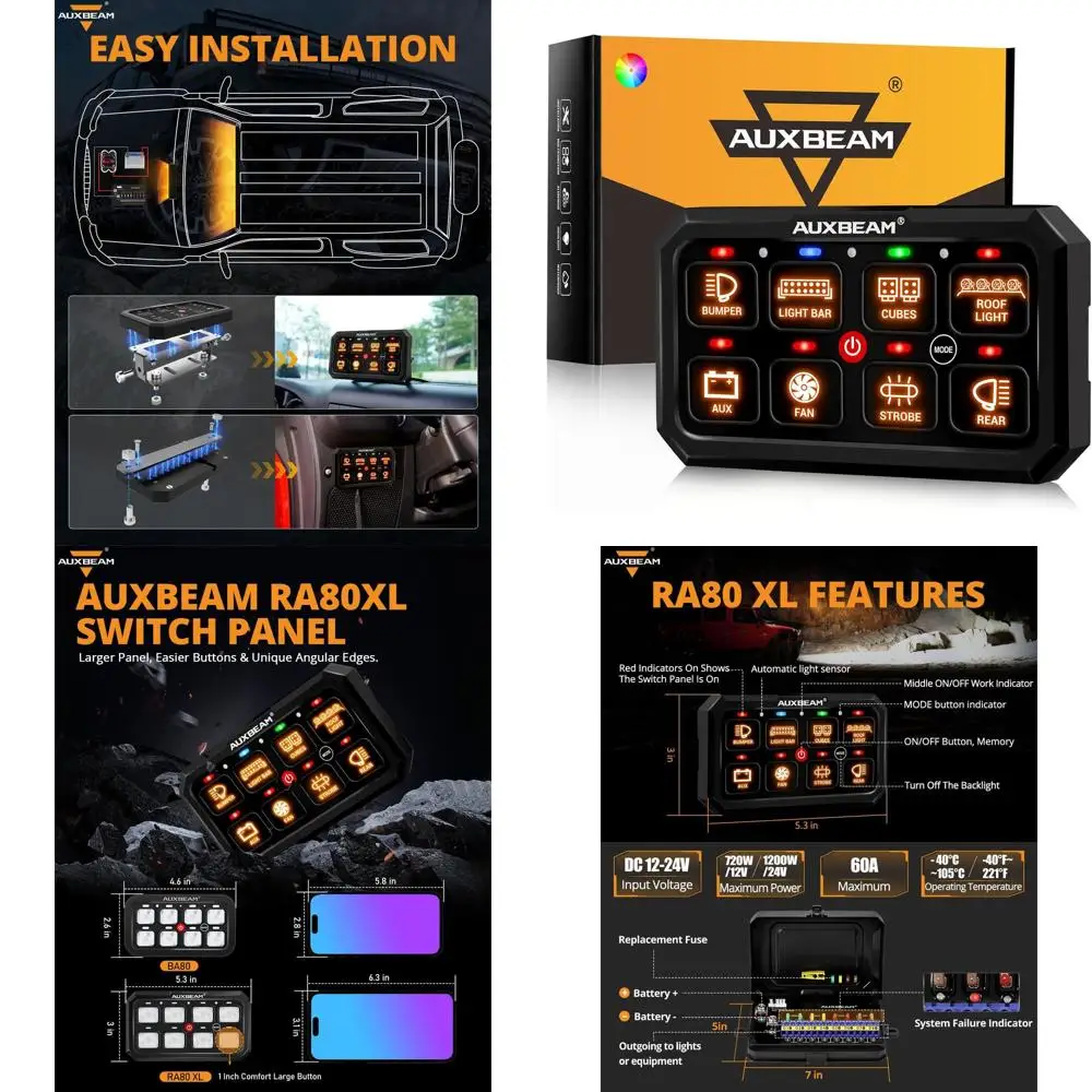 

Switch Panel RGB 5 Inch Large 8 Gang Switch Panel RA80 XL Toggle Momentary Pulsed 12V Switch Panel for Car Truck SUV RV Camper V