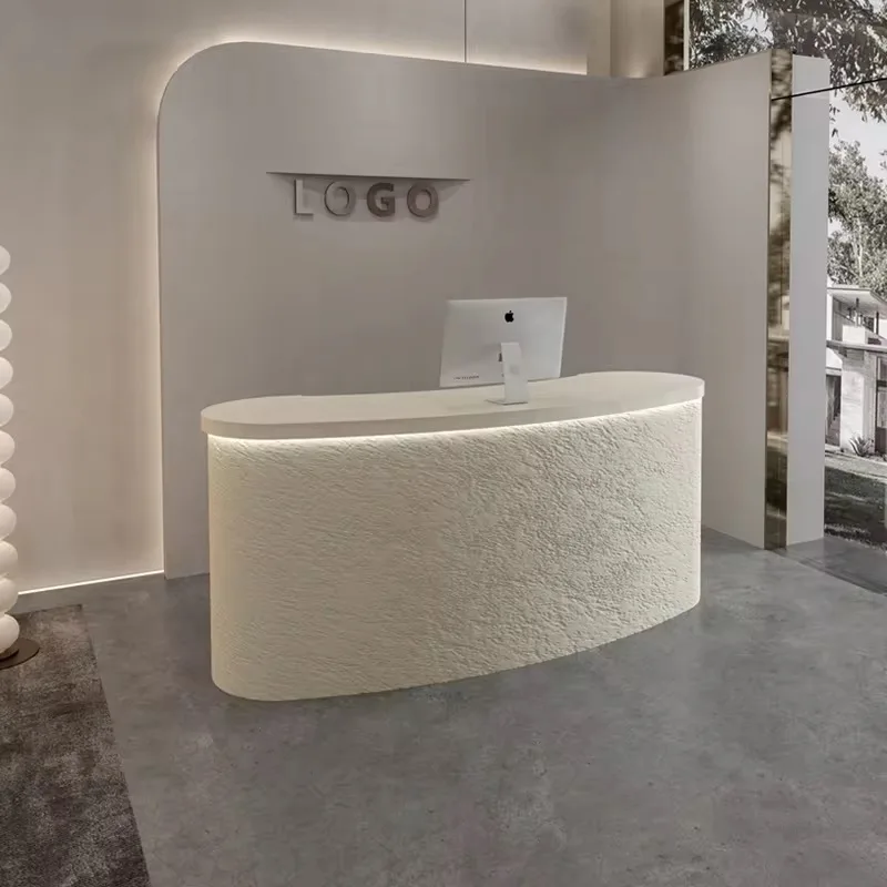 Curved LED beauty salon reception desk, with storage space, environmentally friendly beauty salon checkout page