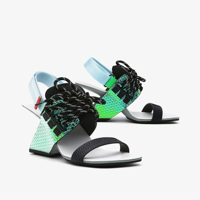 

Женские летние кроссовки на шнуровке с открытым носком, европейские и американские модные дизайнерские нишевые сандалии на высоком каблуке