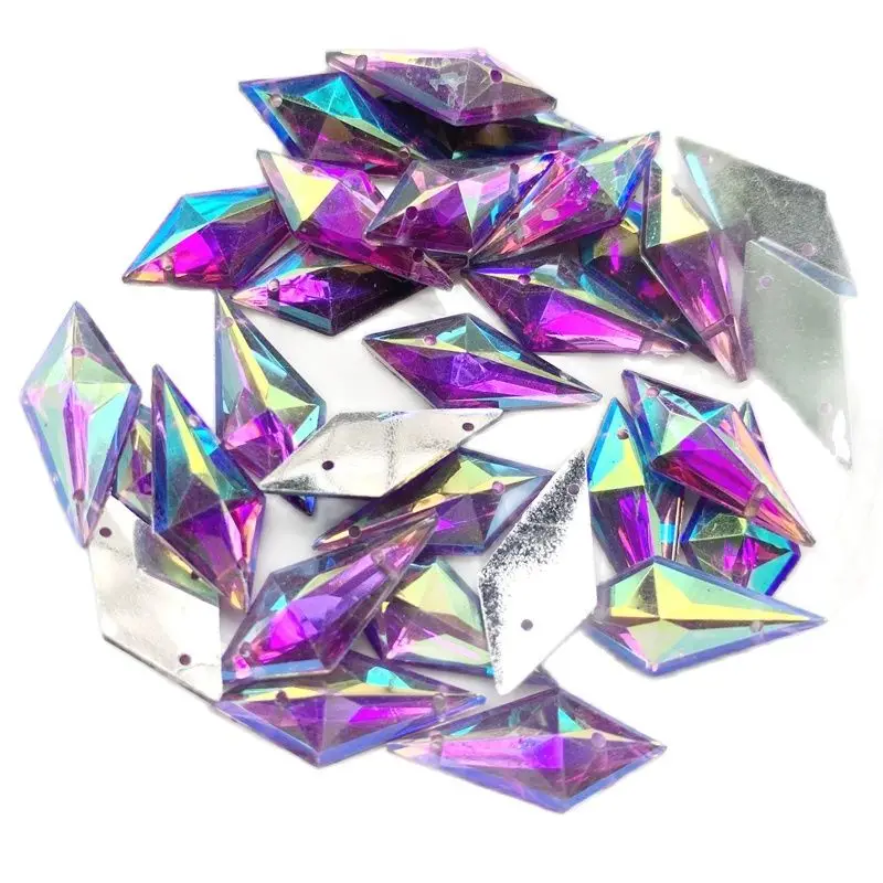 7x19mm&10x22mm Flatback Crystal AB Rhinestones Rhombus Shape Clear resin Crystal Stones Non Hotfix Strass Sewing Beads