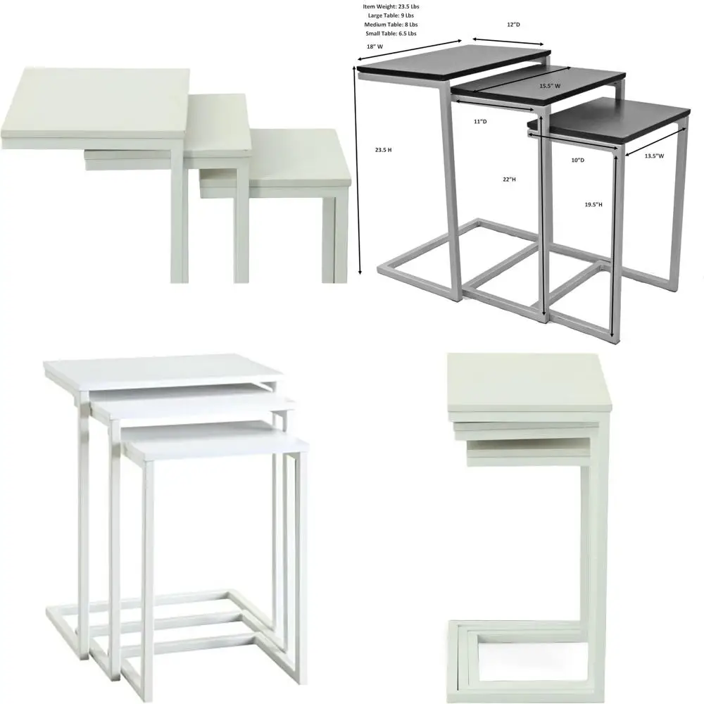 

Rectangular Wooden Top 3-Piece Nesting Table Set with Alloy Steel Frame - Modern, Space-Saving Furniture for Carolina Chair & Ta