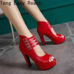 2024 Summer New Womens Ankle Boots Sandals High Quality PU Leather Buckle Strap Zip Stiletto Heels Plus Size 35-46Shoes