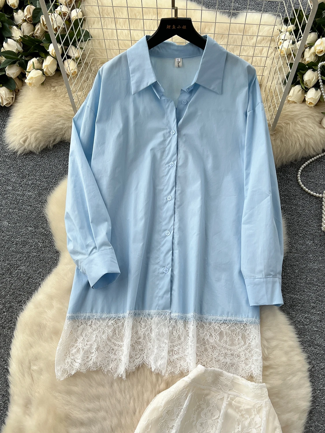 

Korean Sle Long Sve Lace Patchwork High Waist Bodycon Midi Skirt Set Women's Faion Ensemble Spring Summer 2025