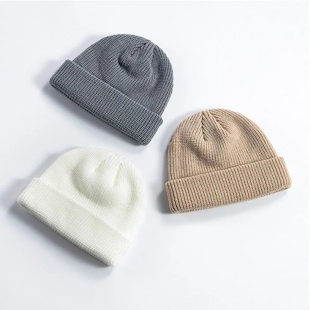 Hip-Hop Solid Color Knitted Cap Brimless Elastic Melon Beanie Cap Keep Warm Vintage Dome Hat for Boy Girls
