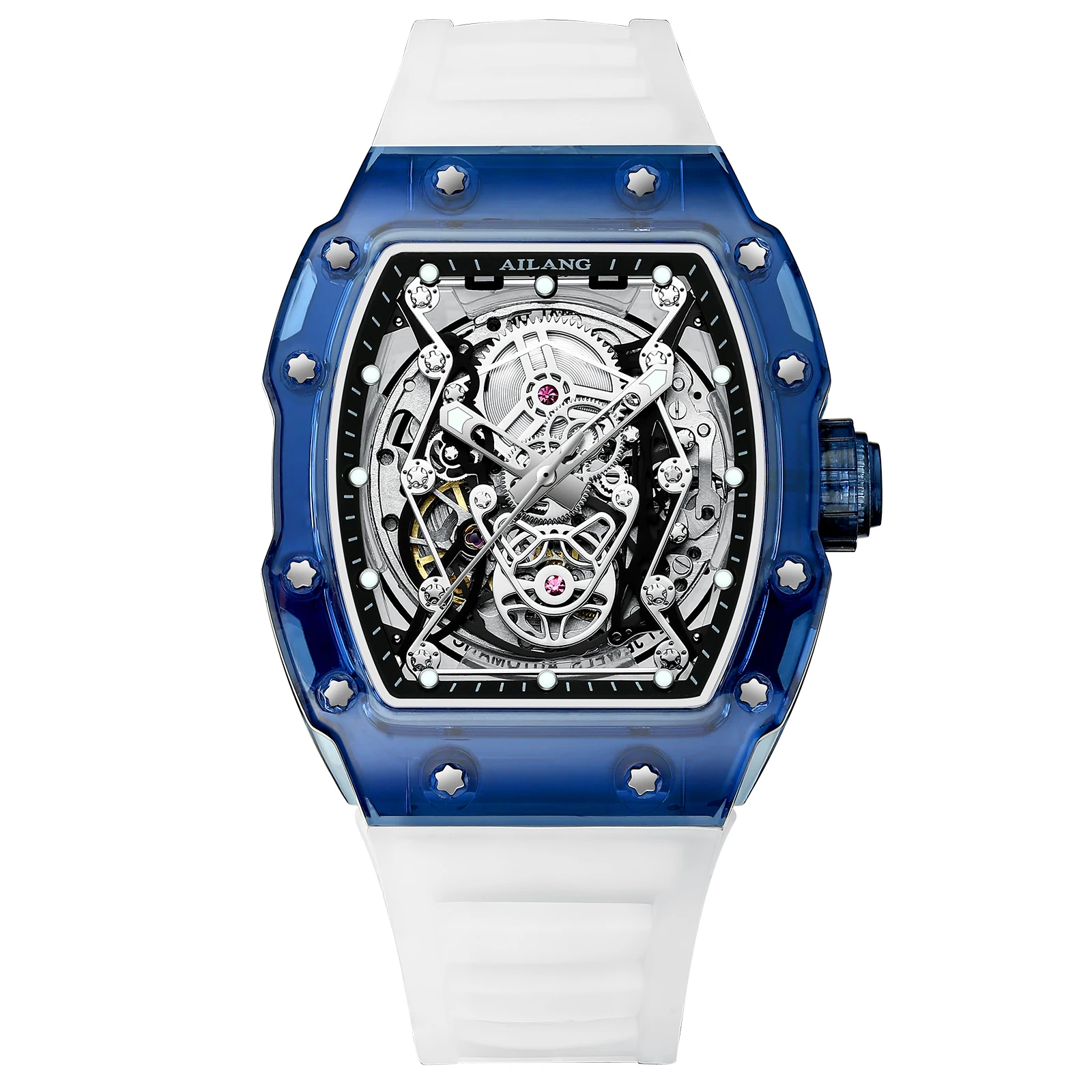 中空バレルスケルトンカップルウォッチ 自動巻き機械式 ペアウォッチ 彼と彼女のためのラグジュアリーユニセックスデザイン