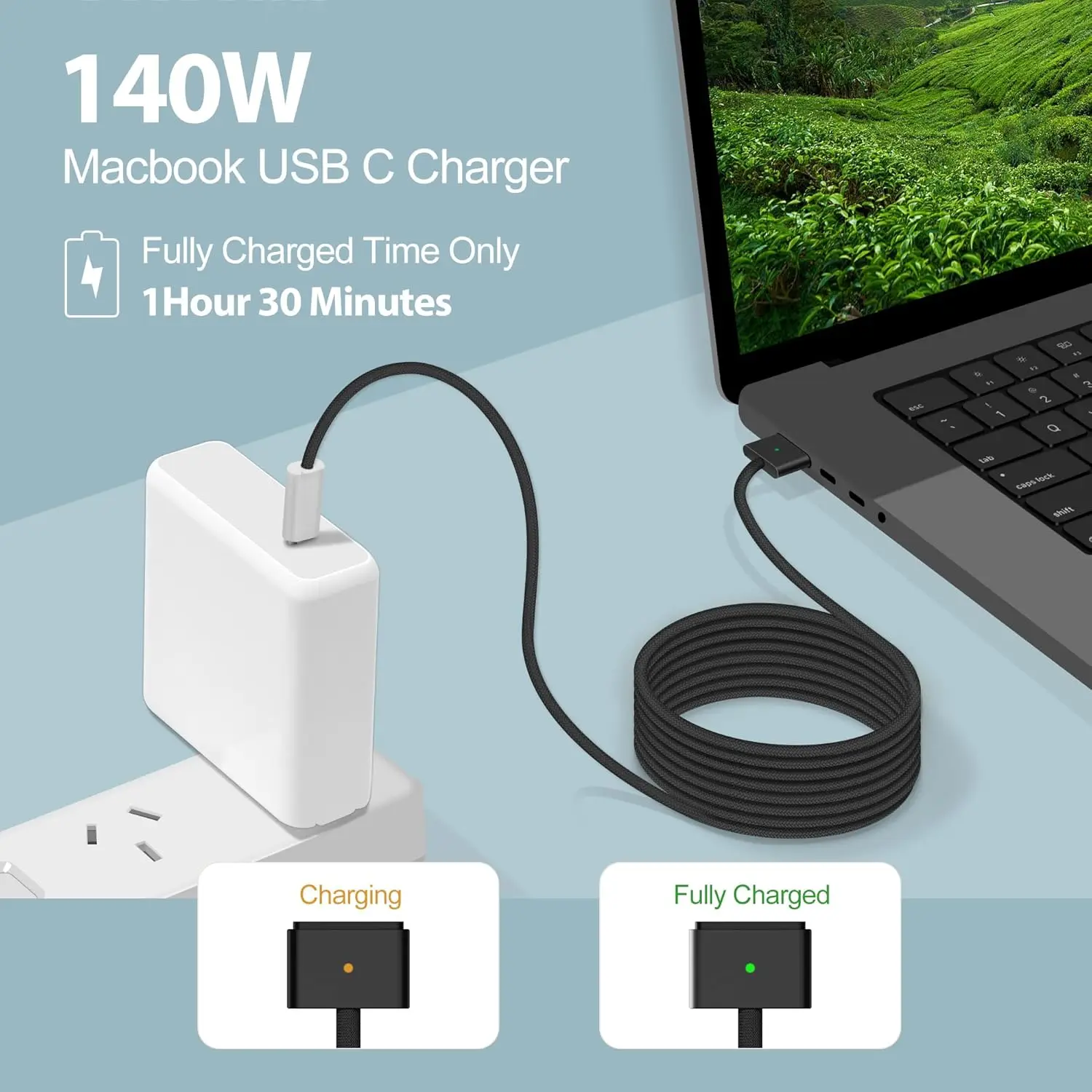 140W USB-C to Magnetic 3 Cable 2M work for Mac Air 2023/2022(M2