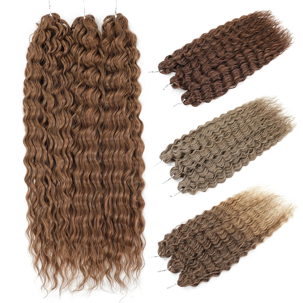 

Synthetic Twist Crochet Braid Hair 22inch 300g Water Wave Twist Crochet Hair Extensions Ombre Brown Curly Braiding Hair