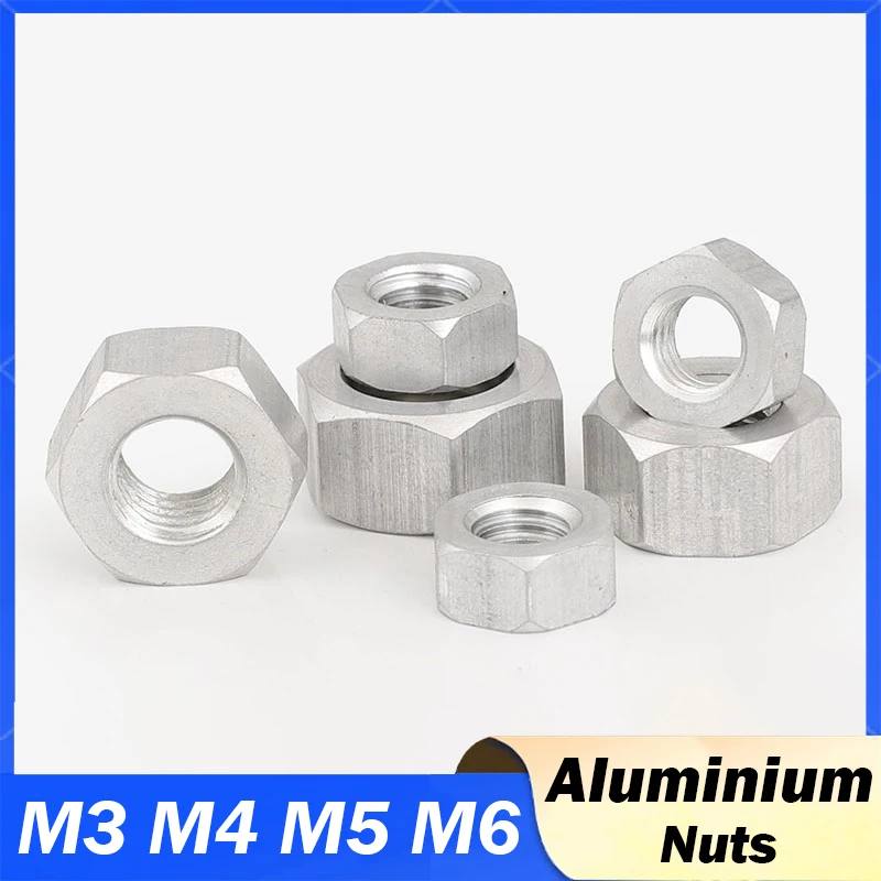 10~100Pcs 304 Aluminium Alloy Nuts Hex Hexagon Nut for M3 M4 M5 M6 Screw Bolt Locking Aluminum Screw 6061