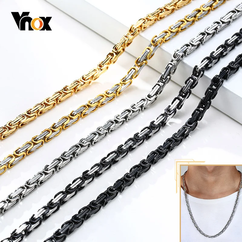 Vnox Men Basic Cubic Square Byzantine Chain Necklace 4mm Wide Stainless Steel Solid Metal Punk Collar Male Jewelry 60cm