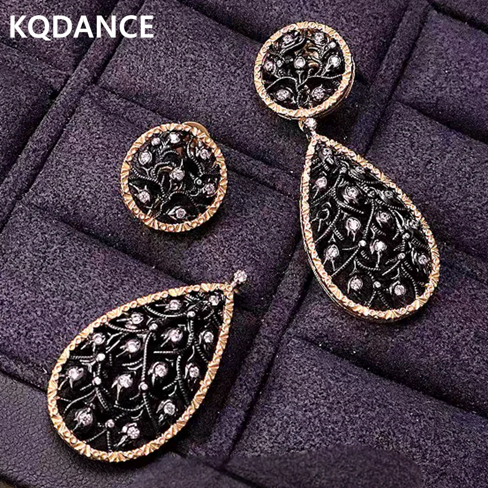 

KQDANCE винтажные итальянские ремесленные съемные серьги-капли в форме листа, черное золото, ювелирные изделия для женщин