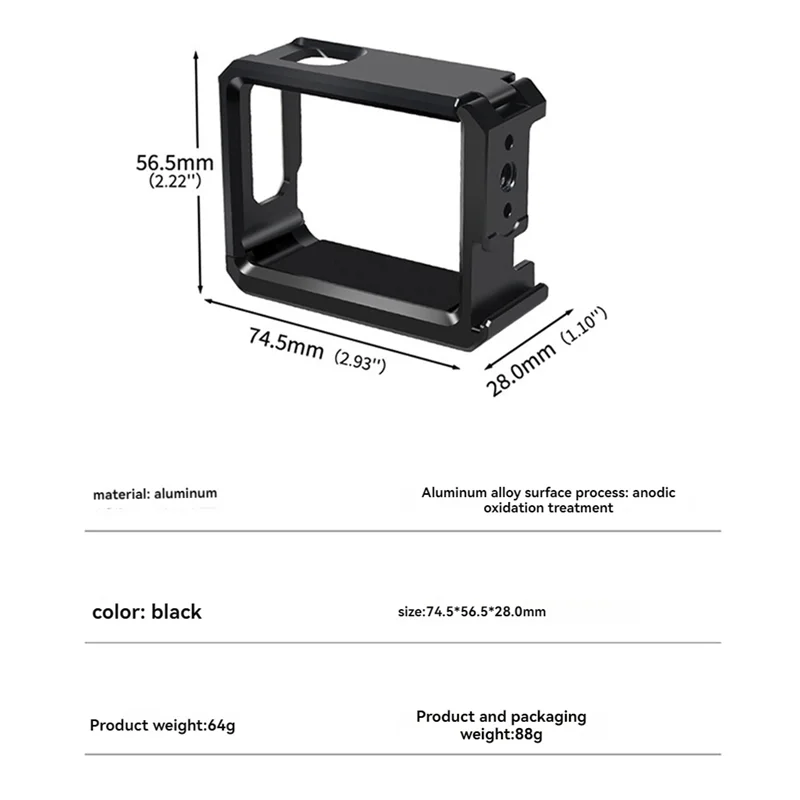 AEF7-For  GO3 / GO 3S Ultra Light Metal Cage Frame Case Protective Shell Protector Accessories Dual Cold Shoes