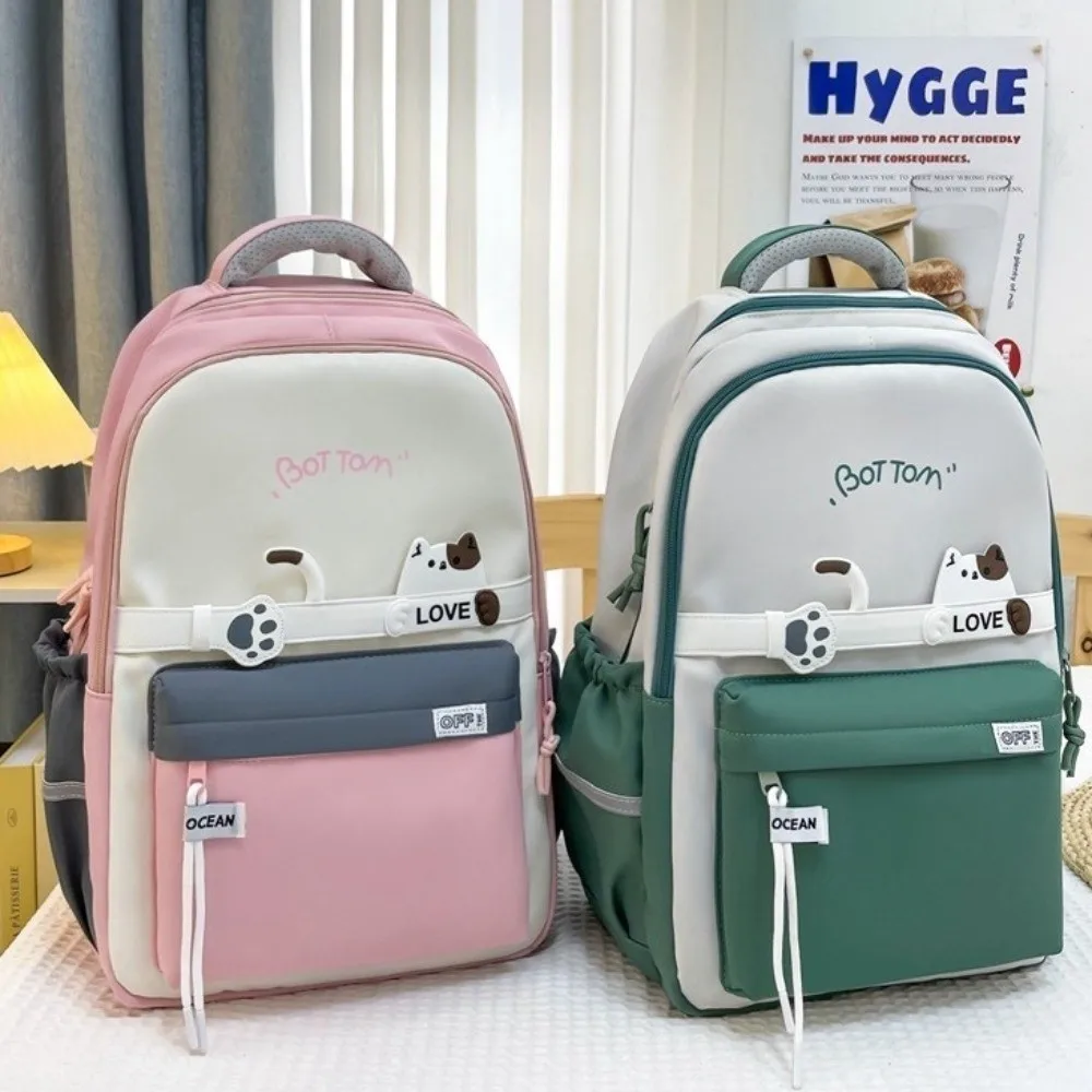 Zaino da scuola per studenti impermeabile Borsa da scuola per gatti carino in nylon di grande capacità Borsa a tracolla casual per cartoni animati multitasche per ragazze e ragazzi